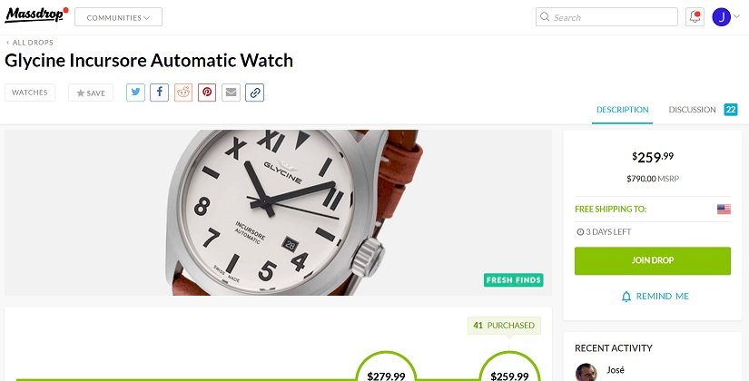 Glycine Mens Incursore Automatic Watch